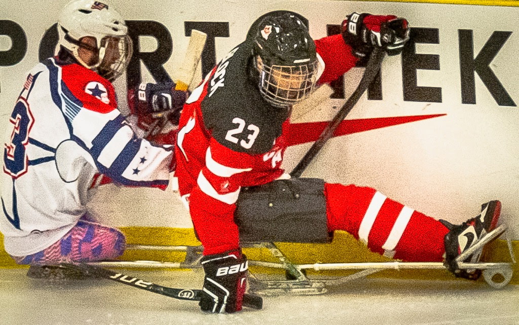 Kieran Block playing sledge hockey for Team Canada